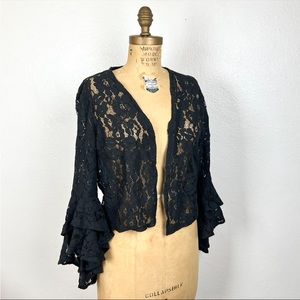 Lauren Ralph Lauren Black Lace Flare Sleeve Cardigan